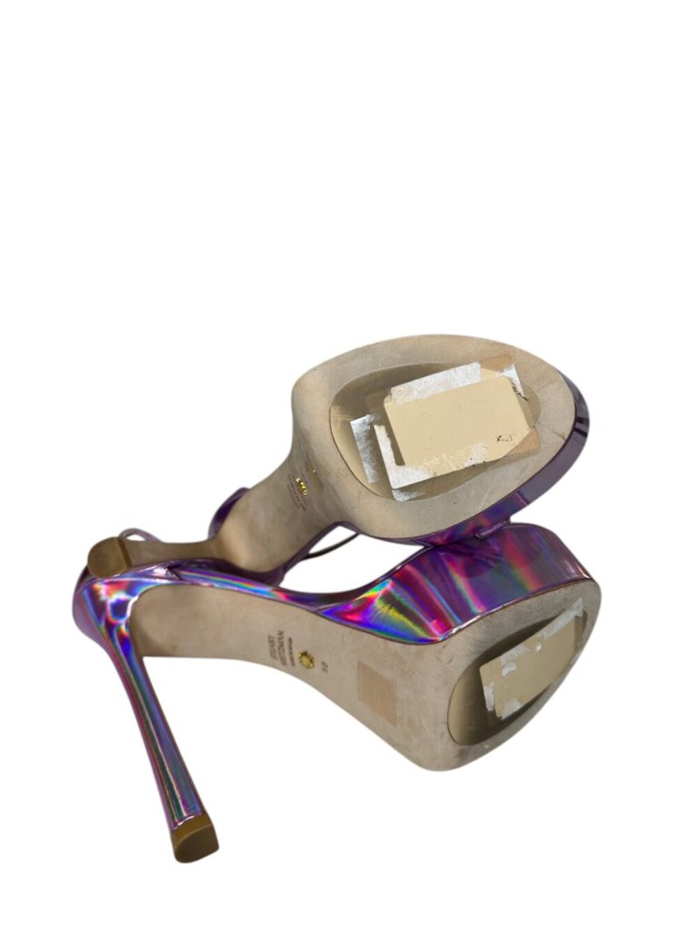 Stuart Weitzman Nudist Curve Platform Heels in Iridescent Pink. 10 - Picture 7 of 8